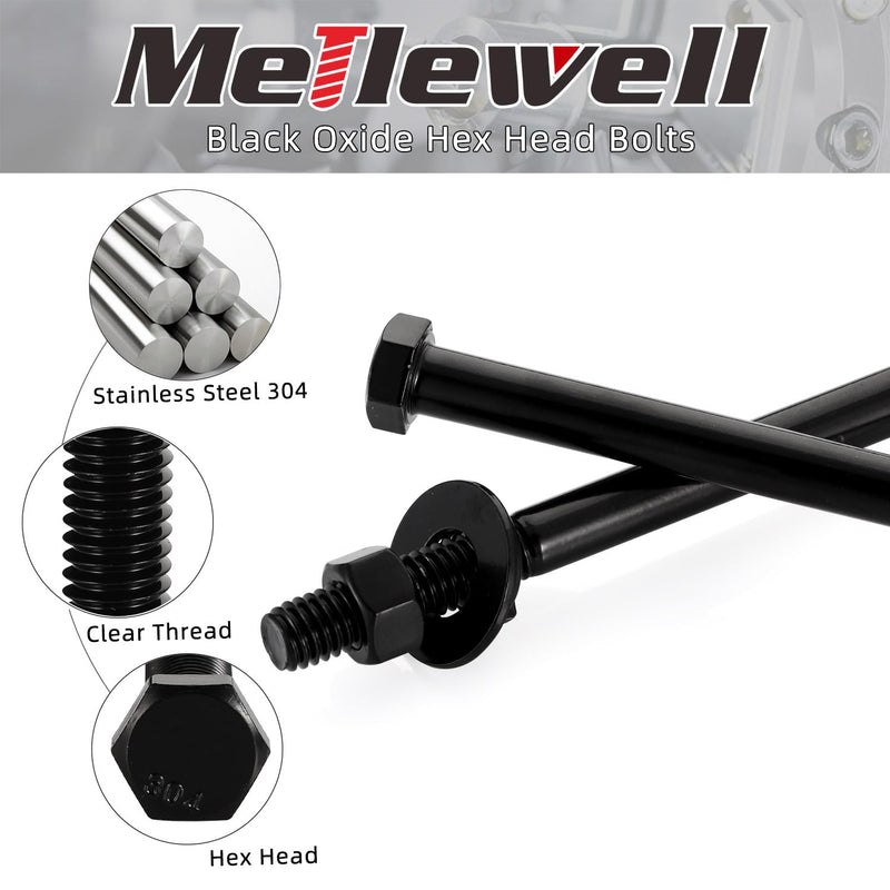 [Australia - AusPower] - 3/8-16 x 7 Hex Head Screws Bolts, Nuts, Flat & Lock Washers, Partially Threaded, Stainless Steel 18-8, Black Finish, 4 Sets 3/8-16 x 7" 