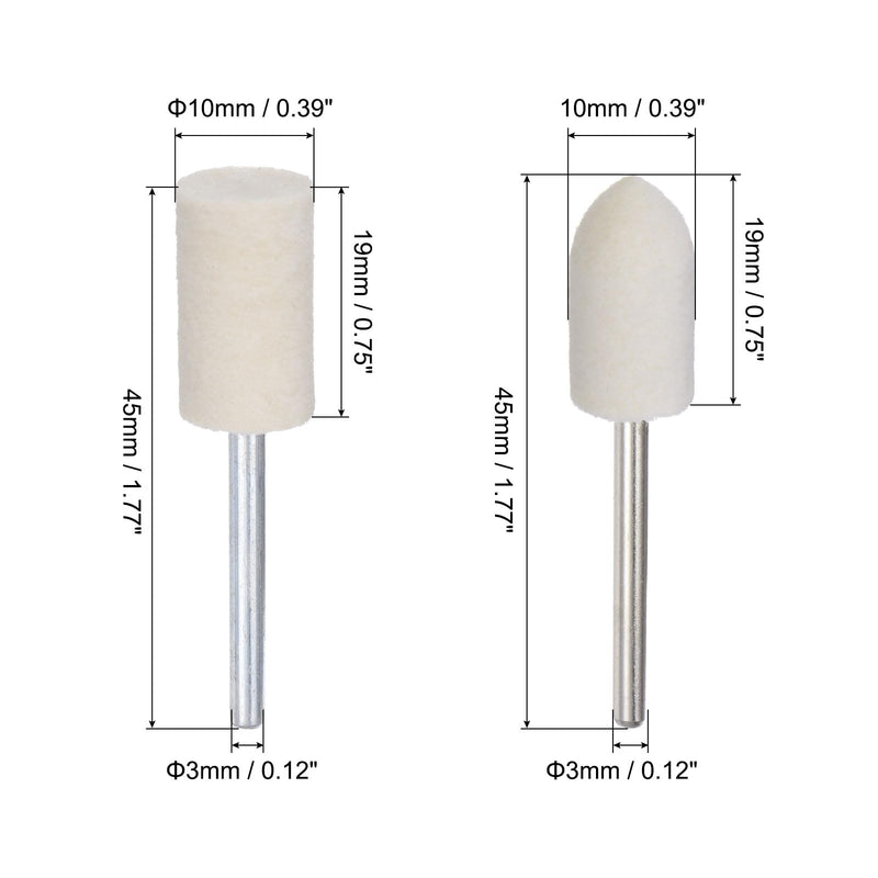 QUARKZMAN 10 mm Wool Felt Mounted Tips Conical Cylindrical Polishing Pencils Burr Grinding Wheels with 1/8 Inch Shank Pack of 24 | Mounted Conical Cylindrical Tips with 1/8" Shank