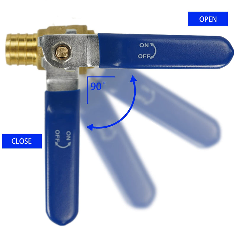 Hourleey 2 Pieces 3/4 Inch Pex Brass Full Port Shut Off Ball Valve Hot and Cold, Quarter Turn HOT (RED) COLD (BLUE) of Brass Water Stop Shut Off, 1 Piece Each 3/4" x 2 Pack