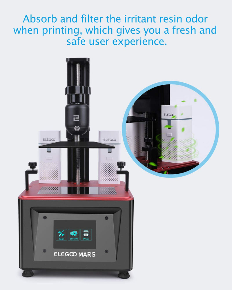 [Australia - AusPower] - ELEGOO 2PCS Mini Air Purifier with Activated Carbon Filter and Universal Adaptor for LCD/DLP/MSLA Resin 3D Printer Rechargeable 