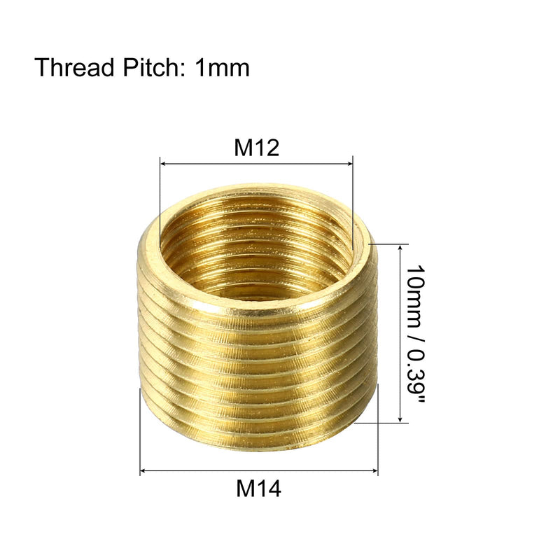 [Australia - AusPower] - MECCANIXITY Thread Reducing Nuts Insert M14 x 1mm Male to M12 x 1mm Female Brass Adapters 10mm Long Pipe Fitting Conversion Sleeve Reducer, Pack of 3 M14 to M12 