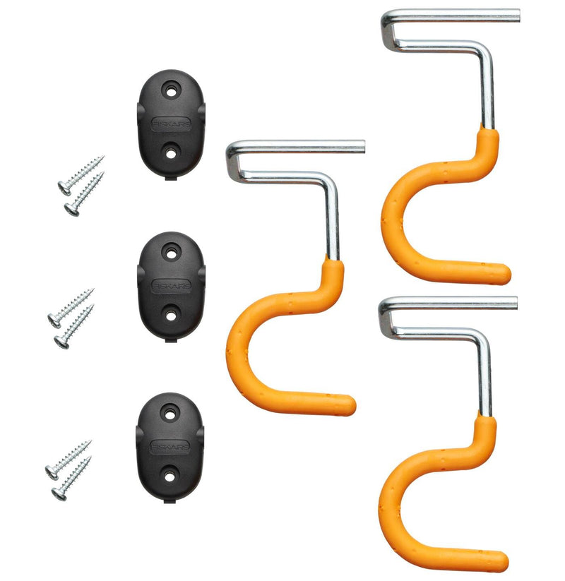[Australia - AusPower] - Fiskars 3 Pack Solid S Shape Garden Tool Holder Wall Brackets for Long Handle Garden Tools Soft Cover Recycled Material Orange 1057584 