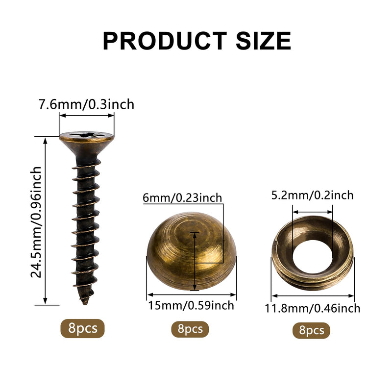 [Australia - AusPower] - 8Pcs Brass Decorative Screws with Caps, Self Tapping Screw Decorative Cover, Cabinet Doors and Windows Screws Fastener, Mirror Screws, Wood Handcrafted for Furniture Fixing(15mm) 