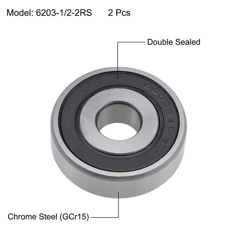 [Australia - AusPower] - uxcell 6203-1/2-2RS Deep Groove Ball Bearings 1/2-inch Inner Dia 40mm OD 12mm Bore Double Sealed Chrome Steel Z2 2pcs 1/2"x40mmx12mm 