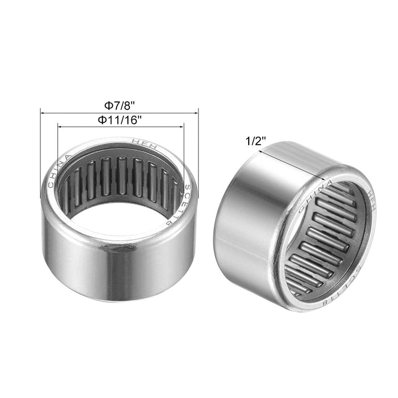 [Australia - AusPower] - uxcell SCE118 Needle Roller Bearings 11/16-inch Bore 7/8-inch OD 1/2-inch Width Chrome Steel Open End 2pcs 11/16x7/8x1/2" 