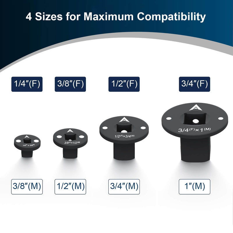 Low Profile Impact Socket Adapter Set, 4-Piece Magnetic Nesting Design for Tight Spaces, Cr-Mo Steel Drive Conversion Kit 1/4 to 1 Inch