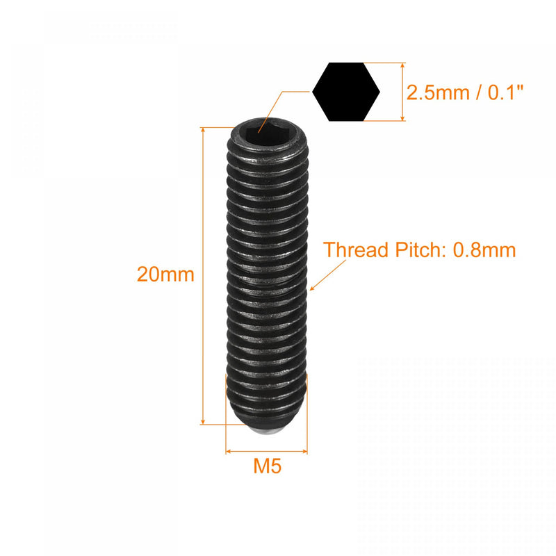 [Australia - AusPower] - uxcell Ball Point Set Screws, 5pcs M5 x 20mm High Carbon Steel Metric Spring Hex Socket Grub Screw 