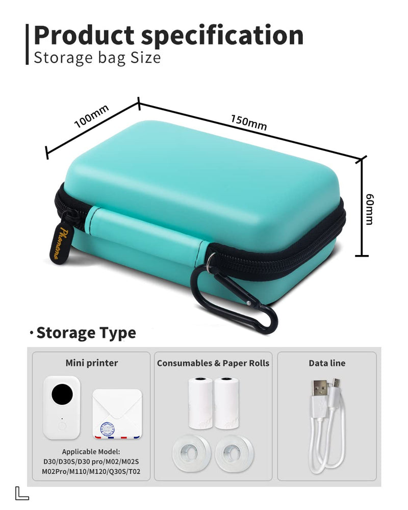 [Australia - AusPower] - Phomemo Label Printer Case Hard Carry Case Compatible D30/M02/T02/M110/P21/D110 Label Printer, Label Maker Labeler Storage Holder, Green 