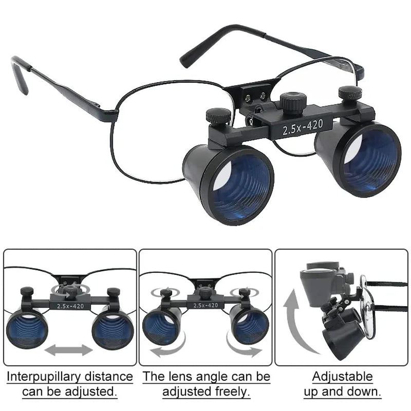 [Australia - AusPower] - 2.5X 3.5X Binocular Dental Loupes Surgical Magnifier Dentist Loupe Metal Eyeglasses Depth View (3.5x-420), Black 3.5x-420 