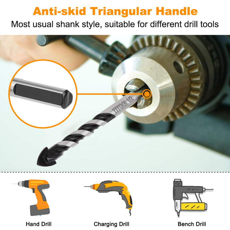 TITGGI Professional Tile and Glass Drill Bit Set, 5 Pieces, for Drilling Tiles, Glass, Ceramic, Porcelain, Wood, Mirrors and Masonry, 6–12 mm | For Tiles, Ceramics, Glass, Cement & Brick, Carbide Tip, Double U Groove, 3 Face Shank, Bathroom & Kitchen, ...