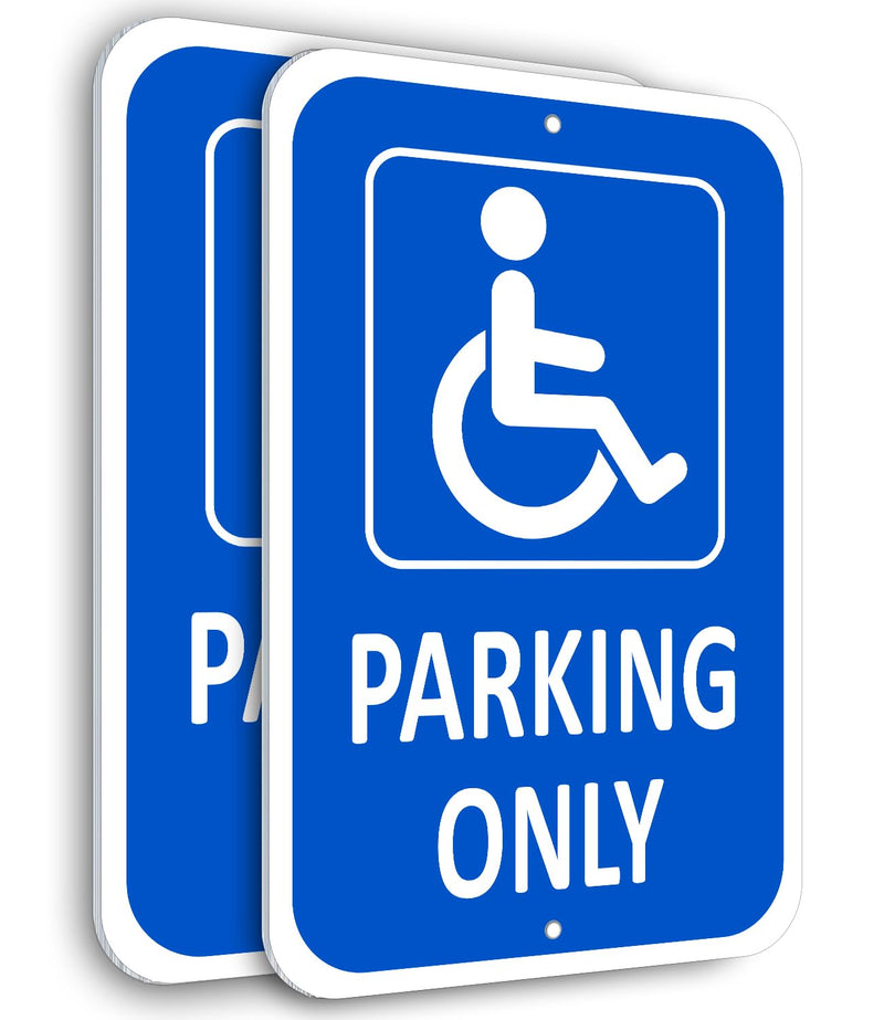 (2 Pack) Heavy-duty Aluminum Handicap Parking Only Sign, 18" x 12" Metal Handicap Signs for Parking Lot, Reflective, Durable, Outdoor, Weather Resistant, Waterproof, Rust Free 2