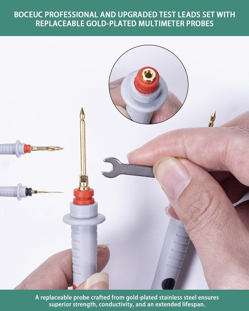 [Australia - AusPower] - Electrical Test Leads Soft Silicone Cable Multimeter Test Probe Set with Replaceable Gold-Plated Multimeter Probes 1000V CATIII & 600V CATIV 16A for Fluke/AstroAI/INNOVA Clamp Meter Test Leads Kit 372 