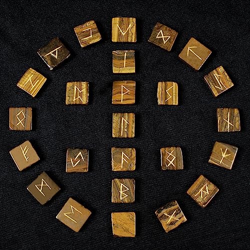 Crocon Tiger Eye Runes Crystal Rune Stones Set 25Pcs Elder futhark Viking G