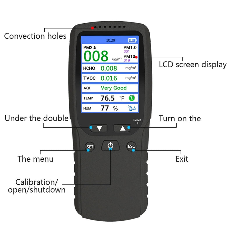 Air Quality Monitor Screen Air Quality Monitor, Air Quality Detector Lcd Pm10 High Precision Pm2.5 Pm1.0 2.8 Inch Dm106 Indoor Air Quality Meters