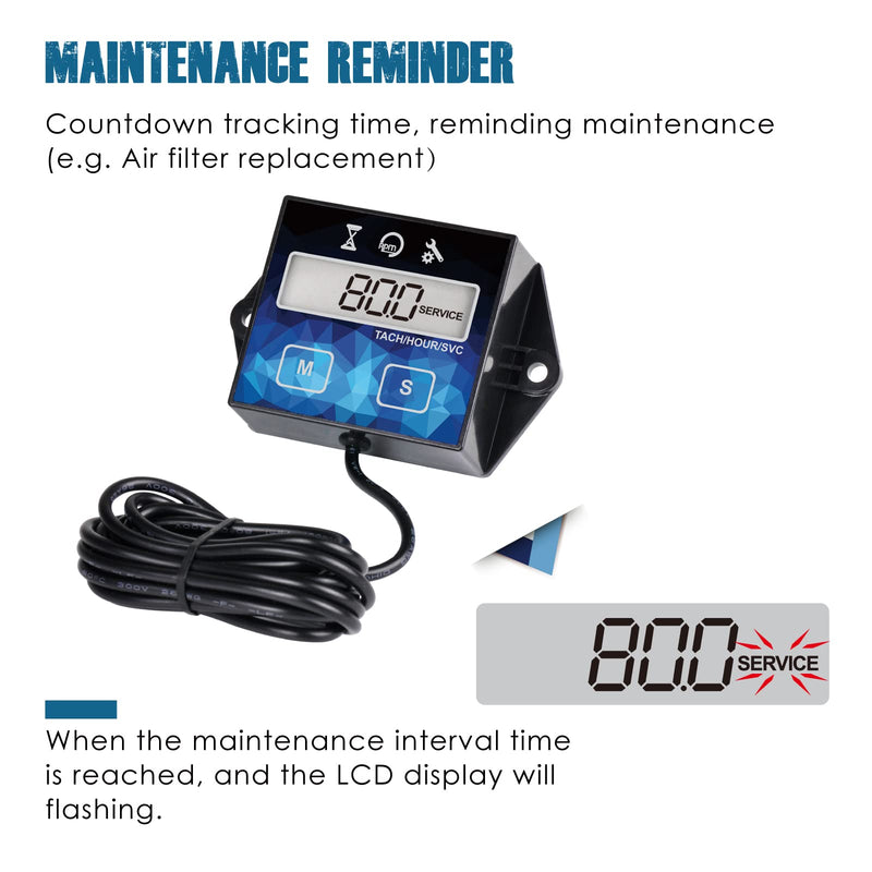 [Australia - AusPower] - 2 Pieces Runleader Small Engine Timer, Digital Tachometer, Maintenance Reminder, Battery Replaceable, User Shutdown, for ZTR Lawn Mower Tractor Generator Marine Outboard ATV (2) 2 