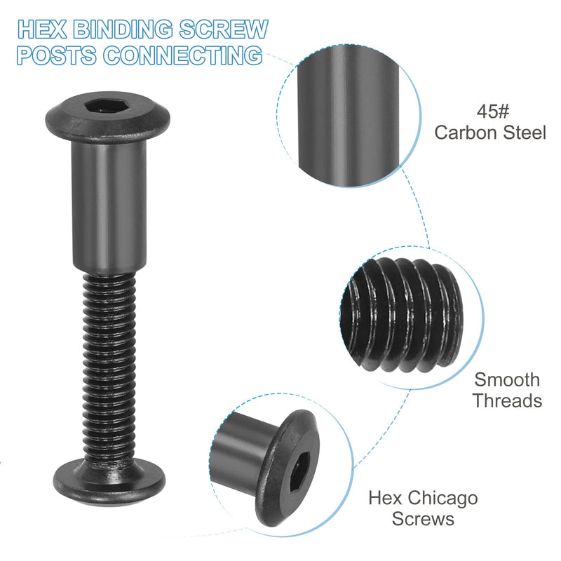 [Australia - AusPower] - PATIKIL 20 Set Hex Chicago Screws, Metric Hex Drive Socket Cap 6 x 30 mm Bolts and 6 x 15 mm Nuts Binding Screw Posts for Scrapbook Leather Belt Album Furniture Repair, Black M6 x 30 mm 
