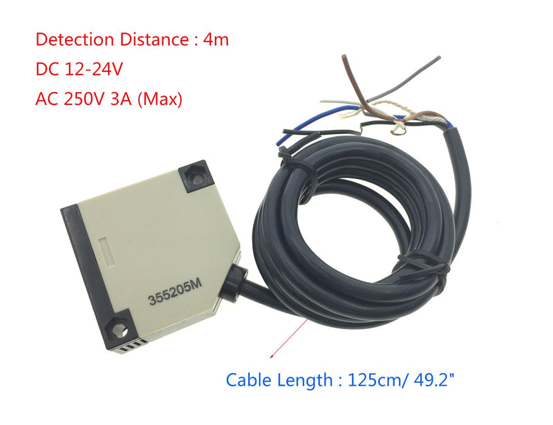[Australia - AusPower] - YXQ E3JK-R4M2 DC 12-24V Retroreflective Photoelectric Beam Sensor Switch w/Reflector Panel Wall Mounted 