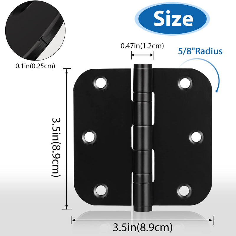 Stainless Steel Door Hinges, 3.5''X 3.5'' Ball Bearing Hinges, Commercial Grade Heavy Duty Hinges with 5/8 Inch Radius Corners, Door Interior Metal Hardwares, 3 Pack (Black) Black