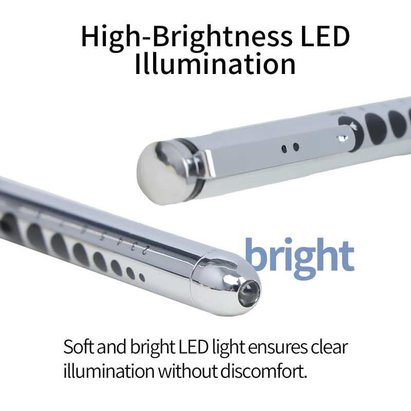 [Australia - AusPower] - 1PC Medical Pen Light with Pupil Gauge Penlight for Nurses Doctors,Reusable Medical LED Light with Pupil Gauge and Ruler,Silvery (Without Battery) 