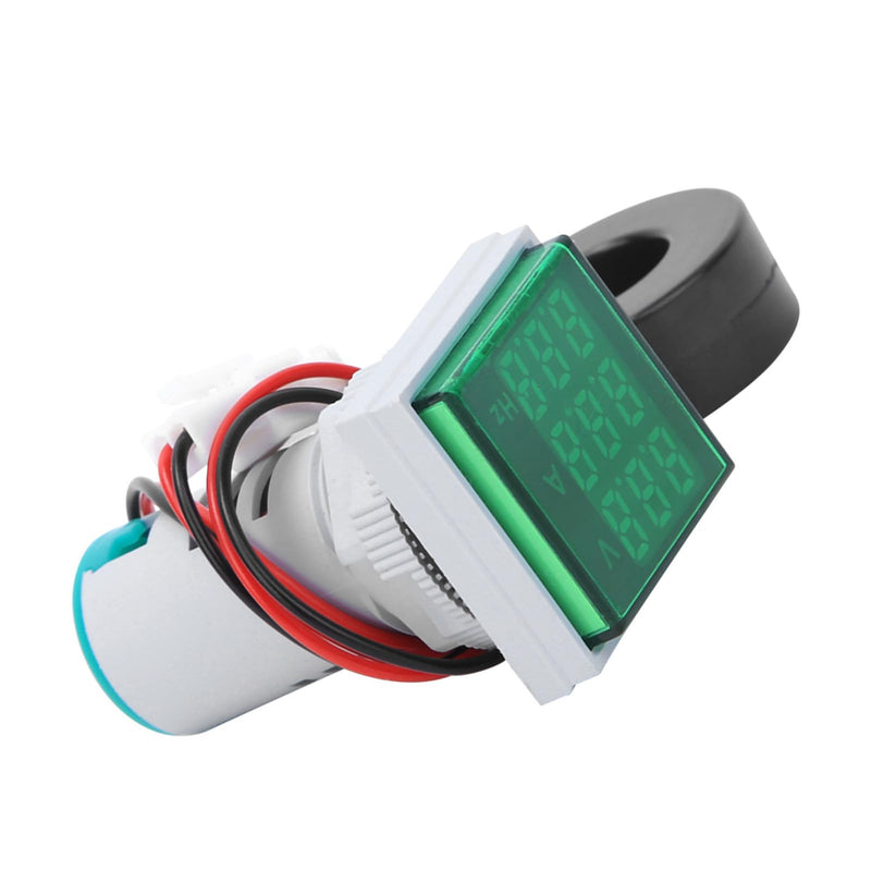Digital Ammeter Voltmeter, AC Voltage Current Frequency Meter with 3-Digit Display, 3-in-1 Multifunctional Tester for Machine Tools, Ships, Pressure Measurement (Green) | 3-Digit LED Display, 20-75Hz, ±2%, for Machine Tools/Boats, 3-in-1 Green