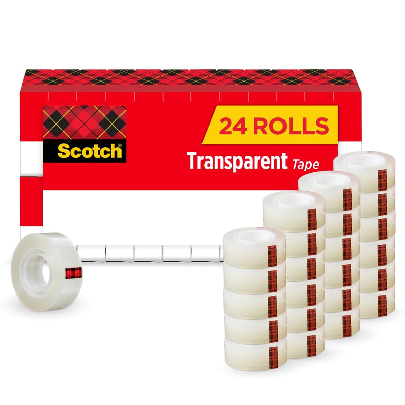 Scotch Transparent Tape, 1 Inch Core, Refills, 3/4 in. x 1,000 in., 24 Clear Tape Refill Rolls 24 Rolls