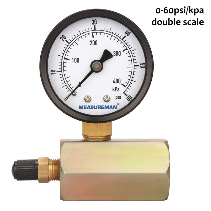 [Australia - AusPower] - MEASUREMAN 2" Steel Gas Pressure Test Gauge Assembly, 3/4" FNPT Connection, 0-60Psi/kpa, -3-2-3% Accuracy Electroplating body 