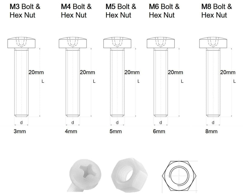 [Australia - AusPower] - Pack of 100, M3, M4, M5, M6, M8 - Transparent Clear Plastic Acrylic Nuts & Bolts -Acrylic Plastic Screws, M3, M4, M5, M6, M8, Washers 