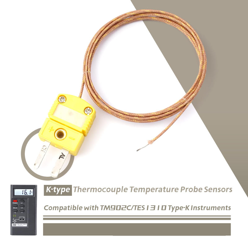 [Australia - AusPower] - 5Pcs 1 Meters K Type Thermocouple Temperature Probe Sensors Compatible with Type-K Temperature Measuring Instruments, Higher Accuracy Long Measure Range -58°F~899°F(-50°C~482°C) 