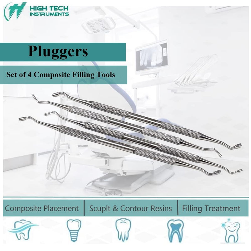 [Australia - AusPower] - Amalgam Pluggers 4 Pcs Double Ended Dental Composite Plastic Filling Restorative Root Canal Instruments Made of Stainless Steel with Knurled Handle for Firm Girp by HTI 4 Pcs Woodsen Pluggers 