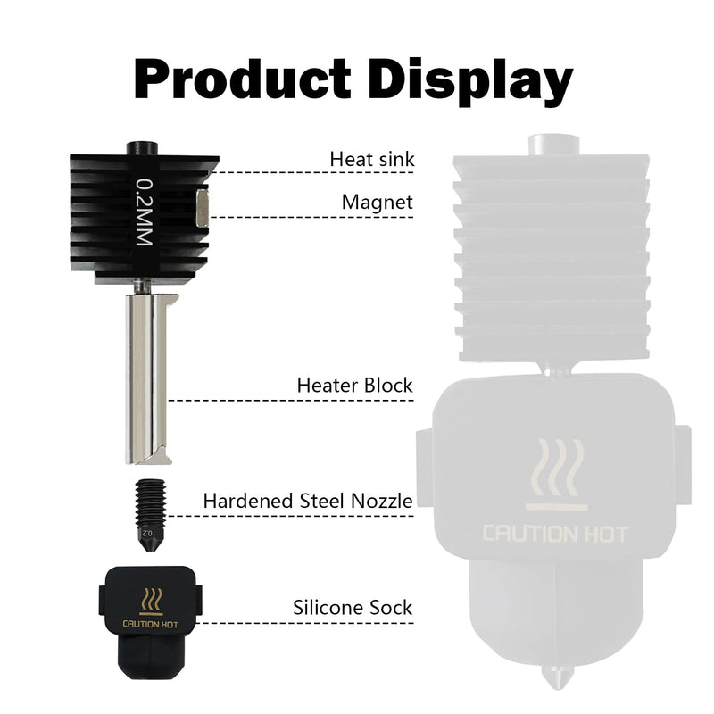 [Australia - AusPower] - HzdaDeve 4 Pack 0.2MM 0.4MM 0.6MM A1 Mini/A1 Hotend Print Head Hot End Kit Extruder Upgrade High-Temperature Hardened Steel Nozzle Silicone Cover Replacement with for Bambu Lab 3D Printer Accessories 4PK 