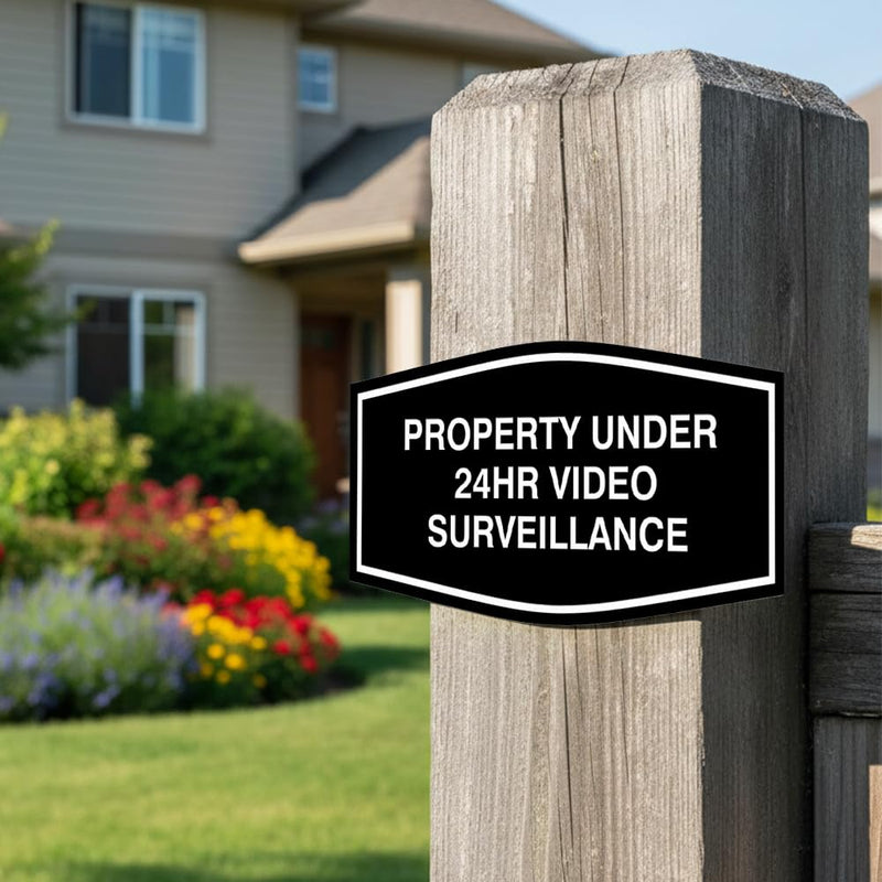 Fancy Property Under 24Hr Video Surveillance (Camera) Sign (Brushed Gold) - Small (10 Pack) 3 x 6" - Small 10 Pack Brushed Gold