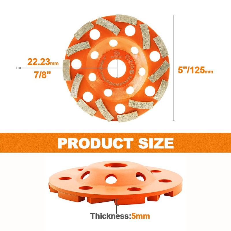 [Australia - AusPower] - Diamond Grinding Wheels 5 inch - BRSCHNITT Diamond Wheel Cup for Grinding/Polishing/Cleaning Surface Concrete,Granite,Marble,Masonry Brick,Cement,Stone Aobor 7/8"-5/8". 1 5"(125mm)Single row 