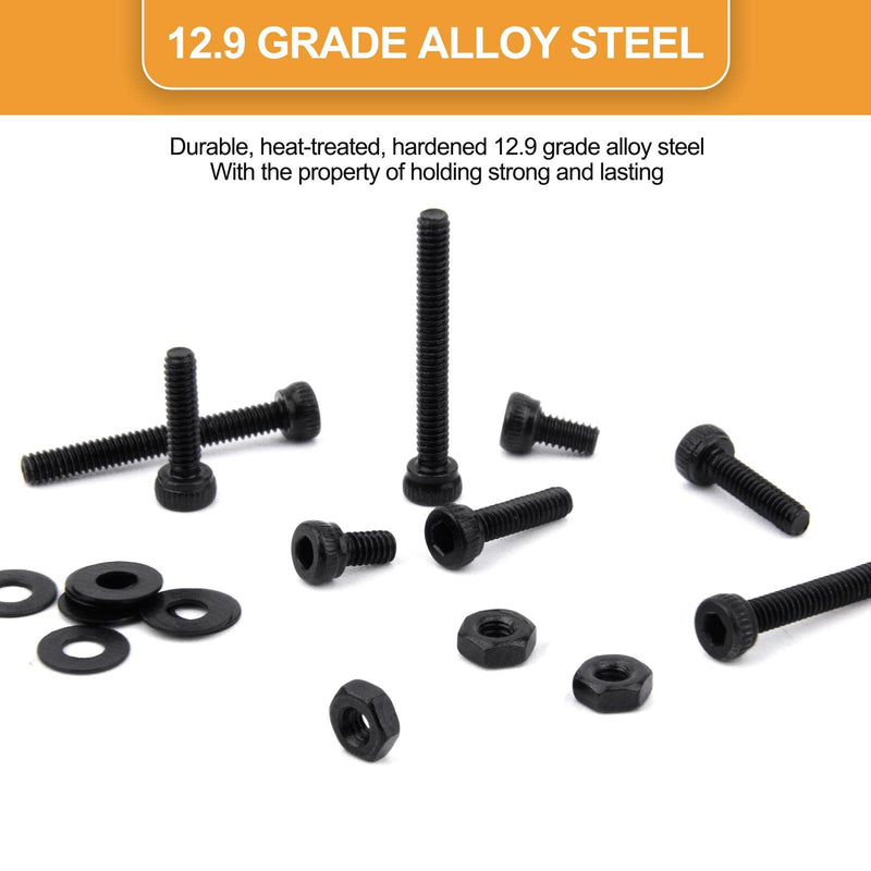 [Australia - AusPower] - 660Pcs M2 Screws Set Black, M2 x 4/6/8/10/12/16/20/25/30mm Hex Socket Head Cap Screws Nuts Washers Assortment Kit, 12.9 Grade Alloy Steel Assorted Screws, Fully Machine Threaded, Allen Socket Drive M2 Socket Cap 