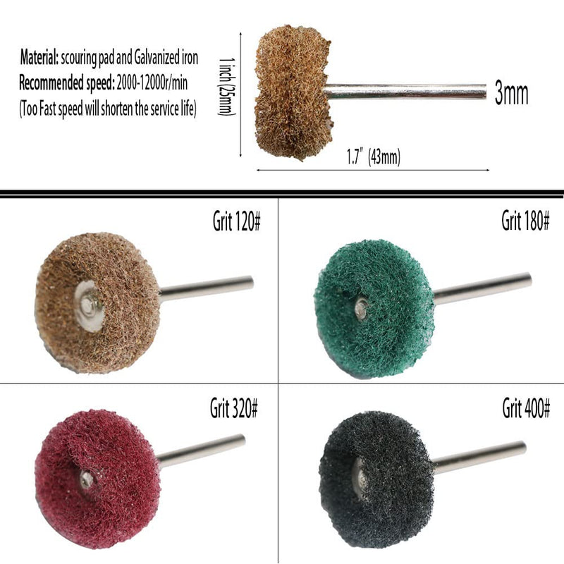 [Australia - AusPower] - Abrasive Buffing Polishing Wheel Set for Rotary Tool,Removal of Rust Deburring on Metal Surface with 3mm Mandrel,Mini scouring pad Brush Polishing kit(grit 120 Brown 50pcs) grit 120 brown 50pcs 