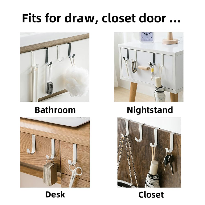 [Australia - AusPower] - Over The Door Cabenit Drawer Hooks, J-Shape No Drill Carbon Steel Metal Heavy Duty Easy to Install Hook for Small Kitchen Cabenit Narrow Door Back Holder Bathroom Drawer for Hanging Towels (4, White) 4 