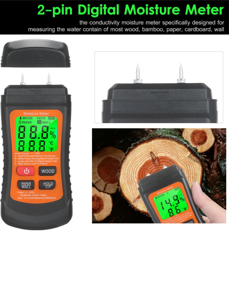 [Australia - AusPower] - Moisture Meter for Wood, Wall, Paper, with Backlight LCD Display, 7 Modes, Pin-Type Water Leak Detector 