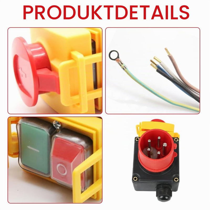 Motor Protection Switch 400 V, 3-Phase Emergency Stop Switch with CEE Plug, Waterproof Electromagnetic Machine Switch 400 V with 67 cm Cable, Phase Inverter, Zero Voltage Switch, Compatible KEDU KOA7