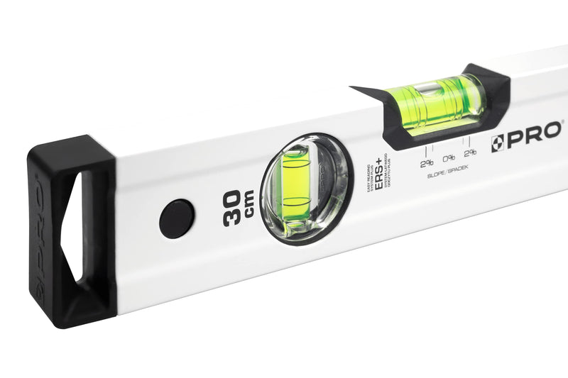 [Australia - AusPower] - PRO 600 Spirit Level 30 cm with 2% Gradient - Ergonomic Profile and ERS+ (Easy Reading System) Precise Spirit Level - Anti Shock Absorber End Caps - Colour White 30cm 