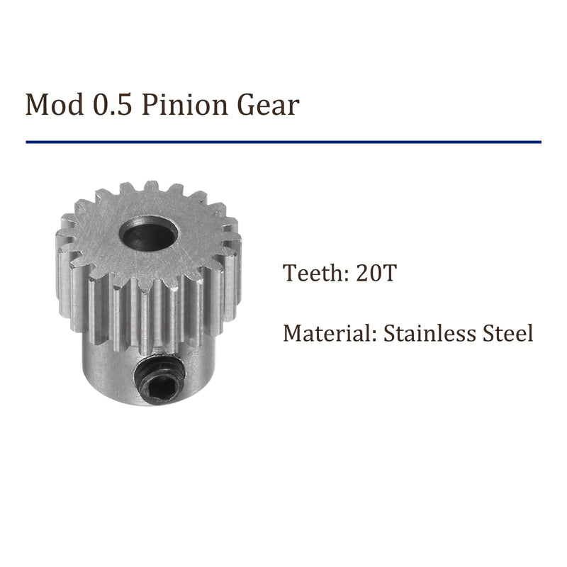 [Australia - AusPower] - Mod 0.5 Pinion Gear 20 Teeth - [3mm Bore x 5mm Height] Spur Diff Differential Motor Gear for RC Model Car Parts, Gearbox, Electric Grinder Use, Stainless Steel,Silver Tone 