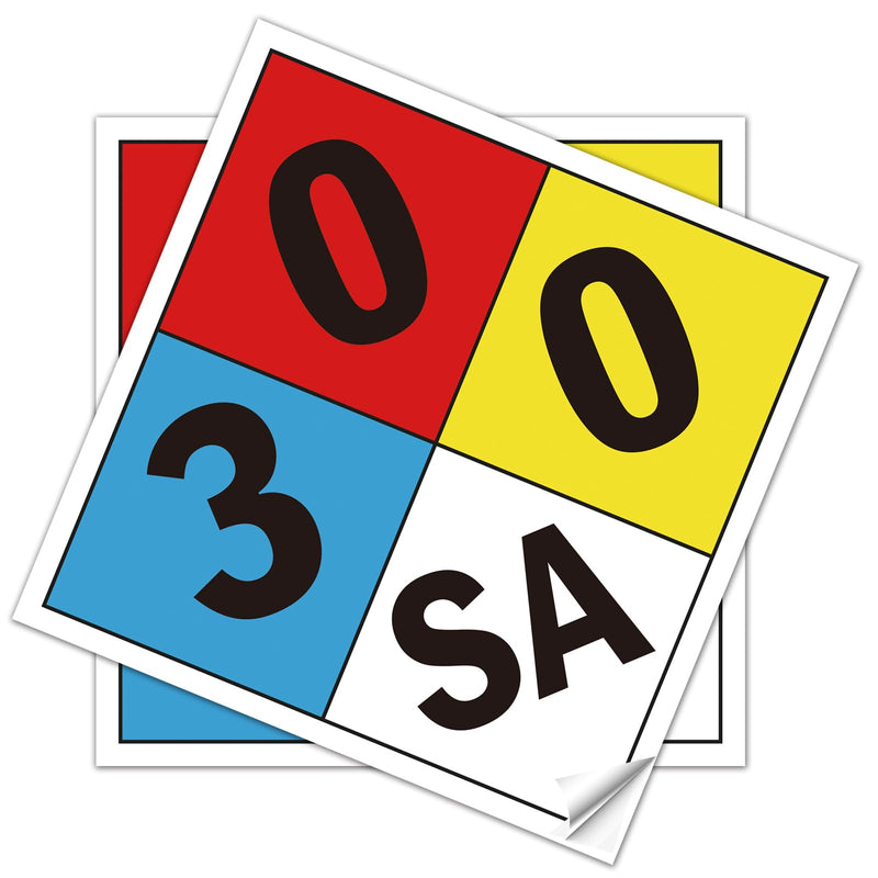 NFPA 704 Hazard Diamond Label, 12 Inch Vinyl Decal, 3-0-0-SA Rating, Chemical Storage Emergency Response, 2-Pack