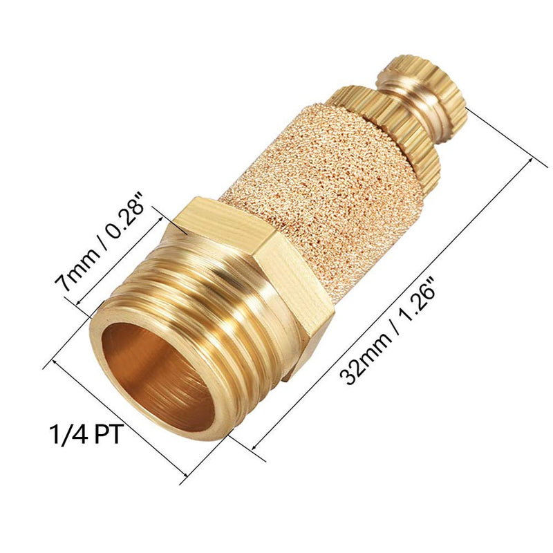 5Pcs 1/4 Male Thread Pneumatic Silencer Muffler Fitting, Top Adjustable Air Flow Speed Controller, Sintered Bronze Exhaust Muffler