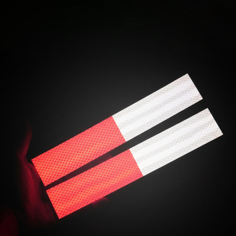 20PCS Red/White Reflective Stickers, 2" x 12" Self-Adhesive Reflective Tape, Waterproof High-Strength Safety Caution Warning Tape Strips for Cars, Trucks, Trailers, Bicycles, Ships, and Road Signs