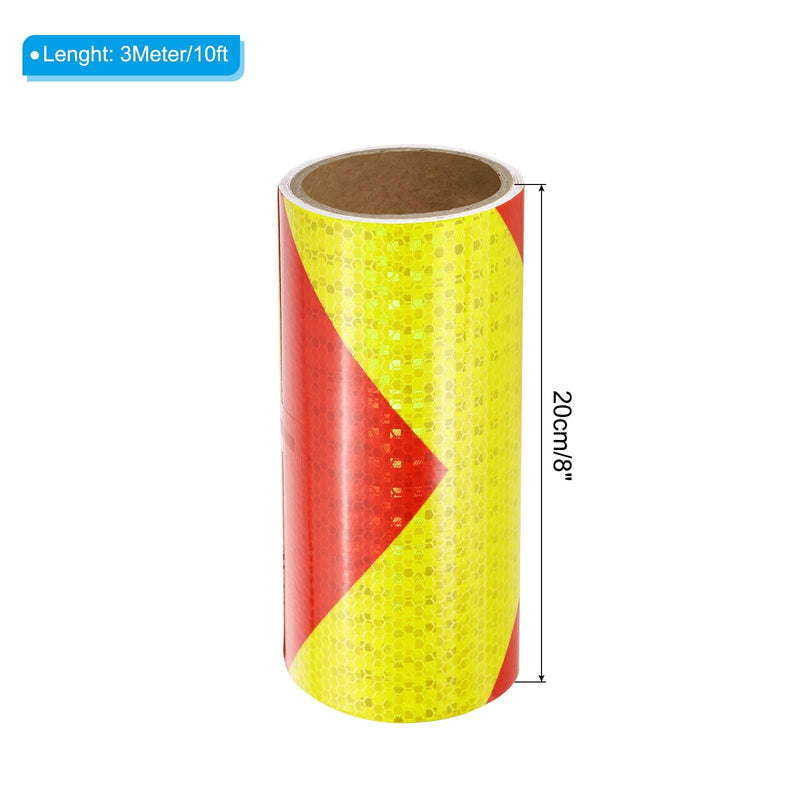 PATIKIL Reflective Tape, 8 Inch x 10 FT Waterproof High Visibility Self-Adhesive Warning Safety Tape Reflective Stickers External Accessories for Cars Trailers, Yellow Red 8 Inch x 10 Feet 1