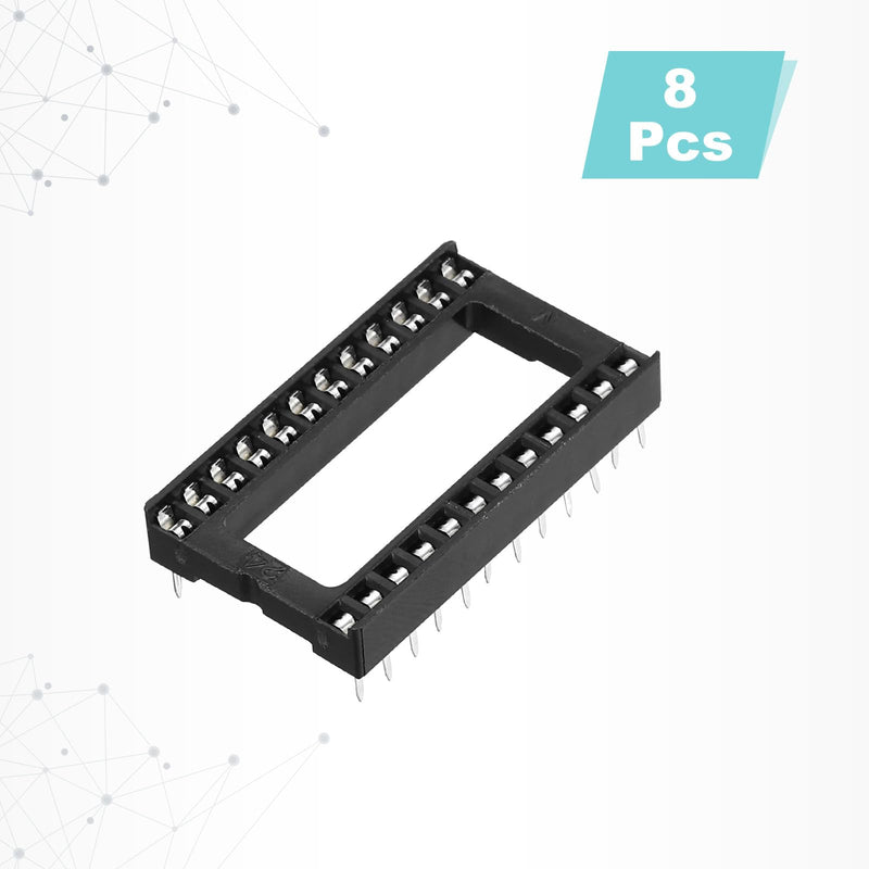 QUARKZMAN Pack of 8 DIP IC Sockets, 24-Pin Dip IC Sockets, 2.54 mm Pitch Flat Pin Chip Connector Adapter for Breadboard Project, PCB Boards, Black 24 pin