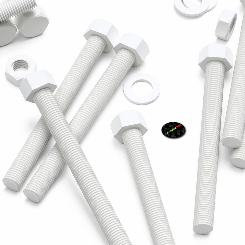 [Australia - AusPower] - 5 x White Hexagon Head Screws Polypropylene (PP) Plastic Nuts and Bolts, Hex Head, Washers, M16 x 150mm, Fastener, Anti-Corrosion, Chemical Resistant, (5/8 x 5 29/32 in) 