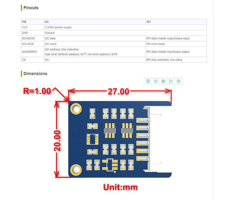 BME280 Temperature Humidity Pressure Sensor Module, I2C/SPI, 3.3V/5V | BME280 breakout for temperature, humidity and pressure sensing, with I2C/SPI examples for Raspberry Pi Arduino STM32