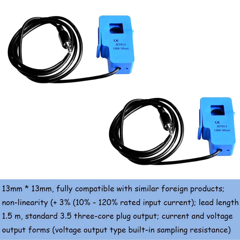 [Australia - AusPower] - SCT013 Split-core Current Transformer Non-invasive Sensor AC 100A 50MA Split Core with ADS1115 +Audio Cable Female+10PIN Male and Female Dupont Wire 