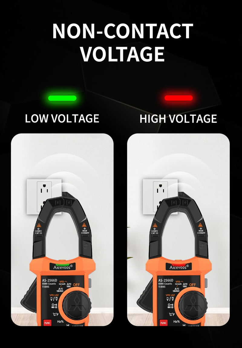 [Australia - AusPower] - Inrush Digital Clamp Meter Multimeter 1000A TRMS 6000 Counts, Amp Voltage Tester with VFD, LOZ Mode; Measures AC/DC Current Voltage Temperature Resistance Capacitance Frequency Continuity NCV 