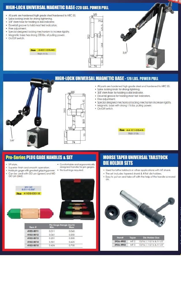 [Australia - AusPower] - Pro Series by HHIP 4102-0012 Plug Gage Handle, 0.061" - 0.25" Measuring Range 0.061" - 0.25" 