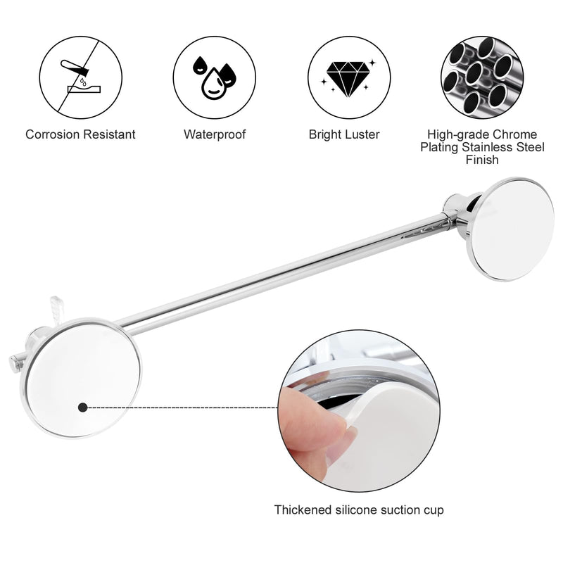 Suction Cup Towel Bar for Shower, 15.75''-25.6'' Adjustable Stainless Steel Towel Holder, Heavy Duty Suction Towel Rack with Powerful Vacuum Adsorption for Bathroom, Kitchen, RV, and Renters Silver 1